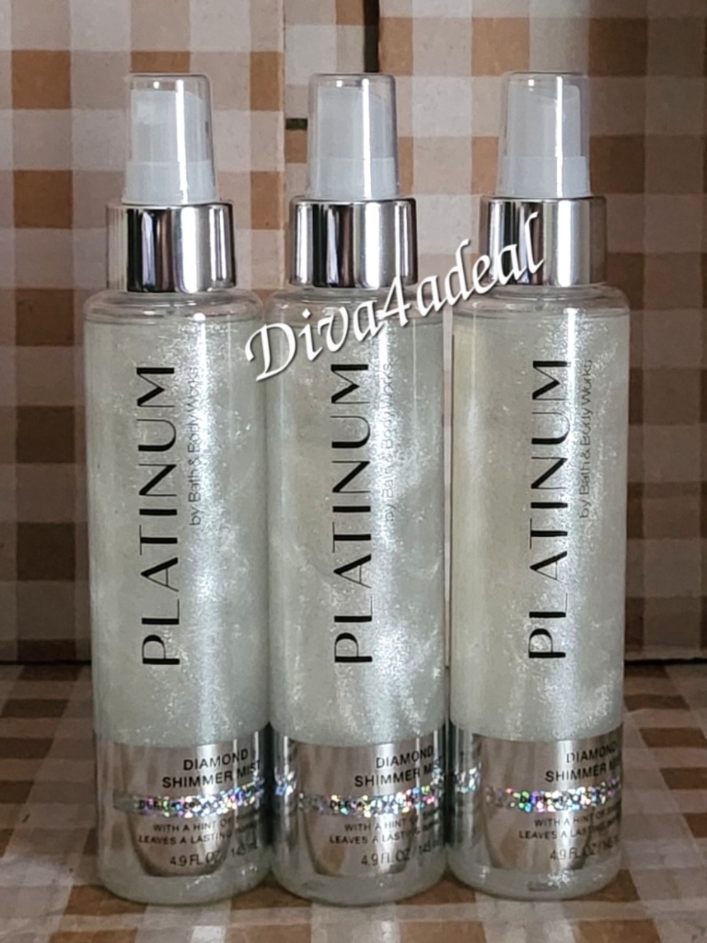3X Bath & Body Works PLATINUM Diamond Shimmer Mist Spray Bundle